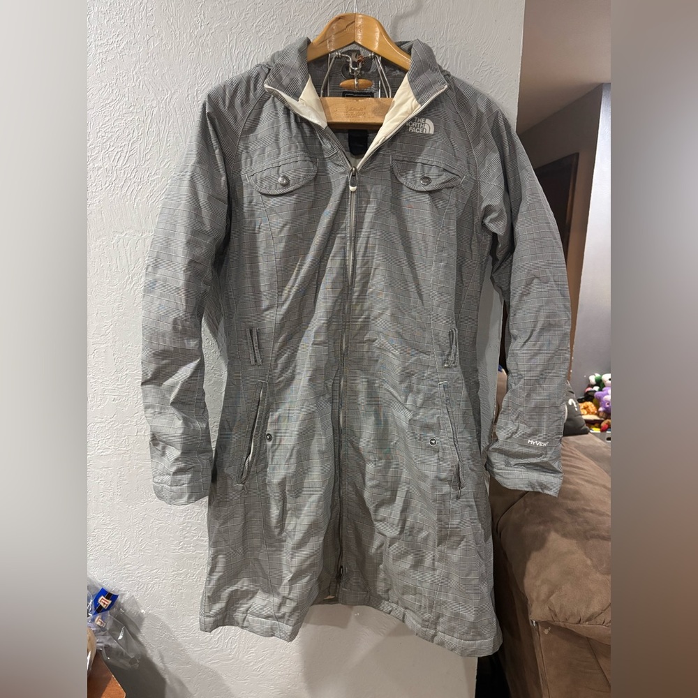 THE NORTH FACE Women's Midi Trench Coat ~Black & White Glen Plaid ~ L~Hooded